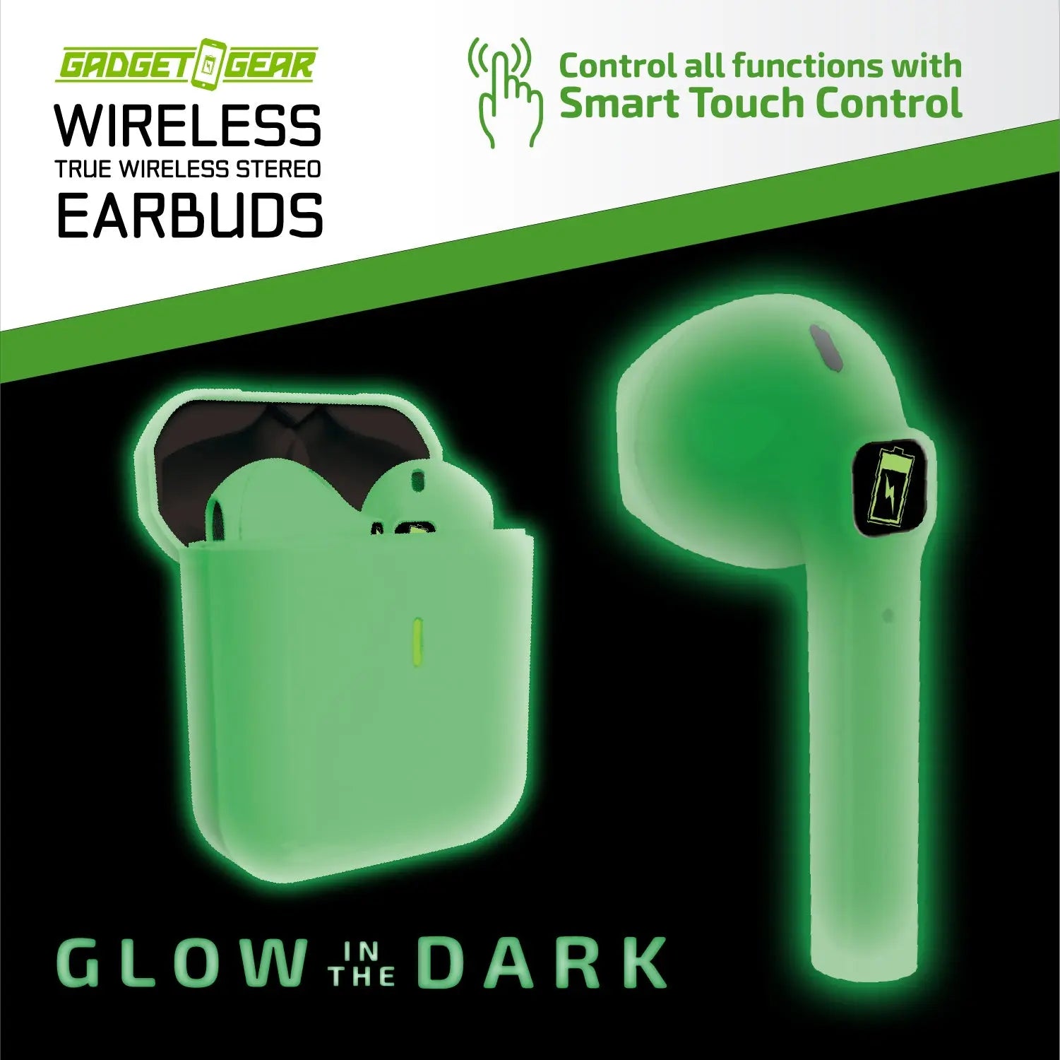 Wireless Earbuds Glow in The Dark with Case - 6 Pieces Per Retail Ready Display 23778 GADGET GEAR
