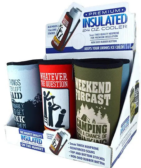Neoprene 24 Oz Can and Bottle Cooler - 6 Pieces Per Retail Ready Display 23809 POLAR GEAR