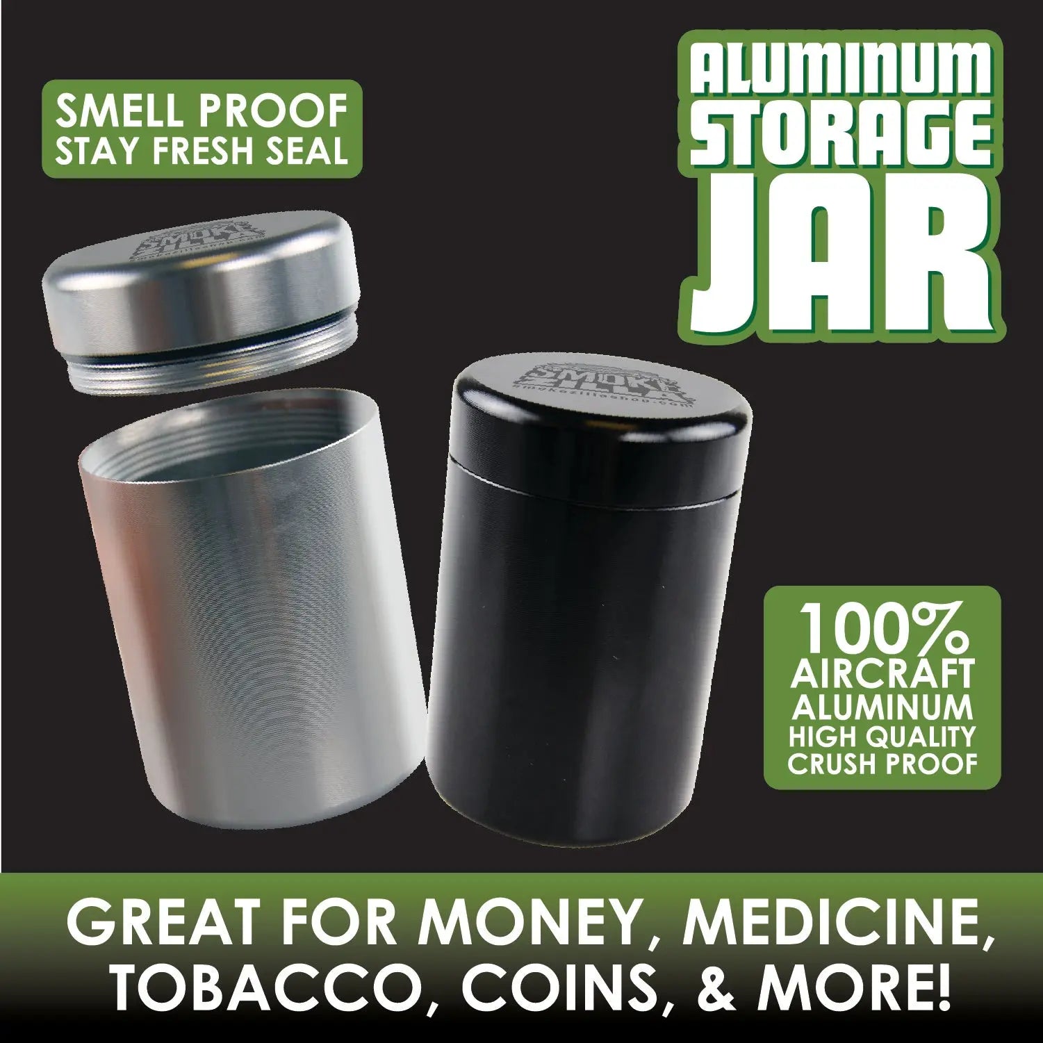 Smell Proof Metal Storage Jar - 12 Pieces Per Retail Ready Display 23864 SMOKEZILLA
