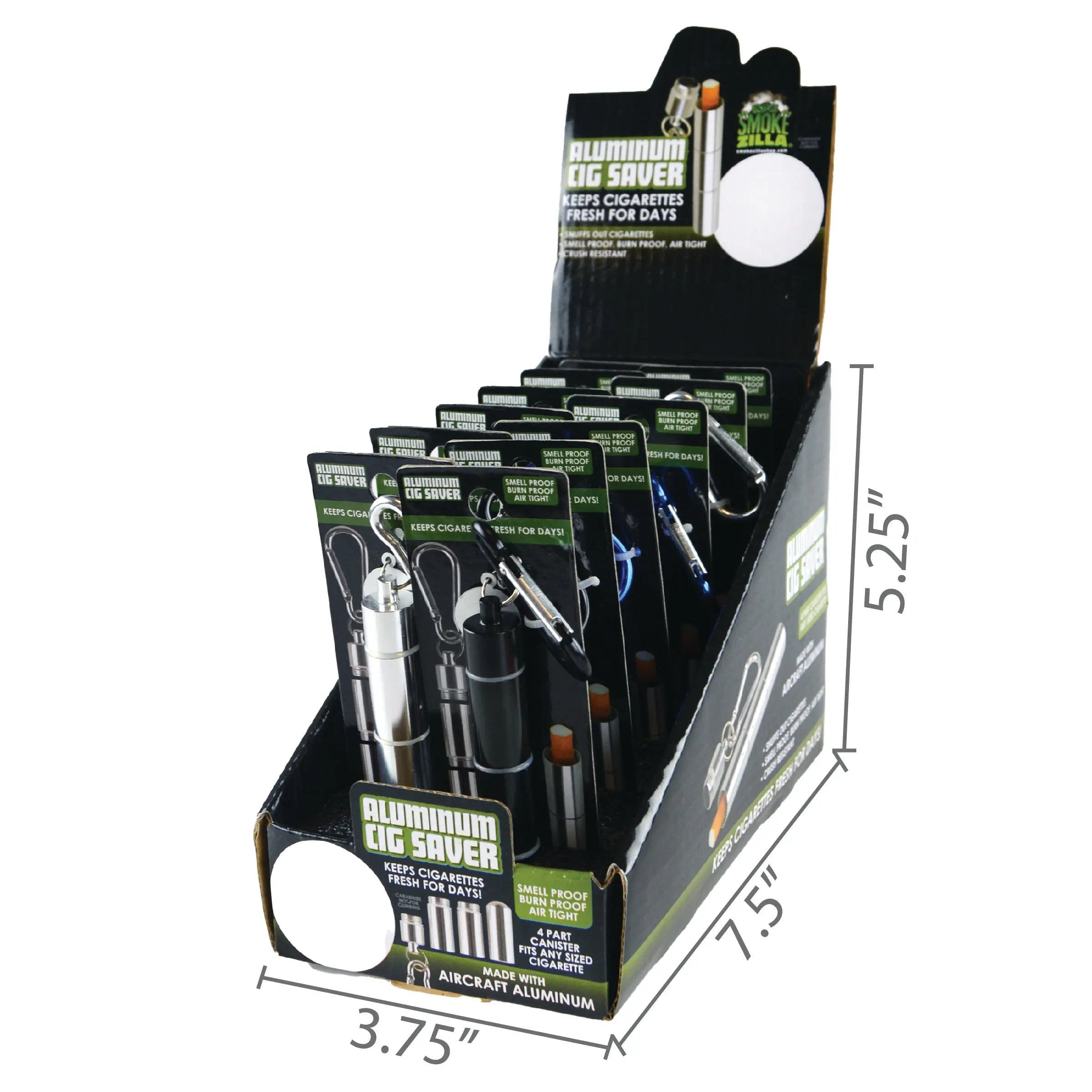 Metal Tube Cigarette Saver with Carabineer - 12 Pieces Per Retail Ready Display 23865 SMOKEZILLA