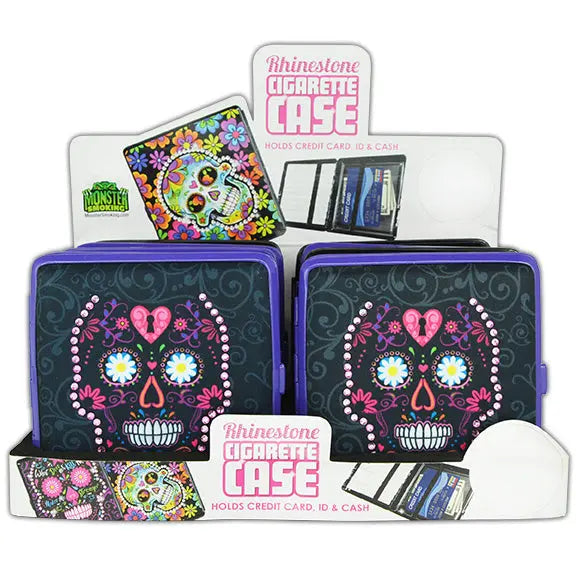 Metal Cigarette Case with Rhinestone Design - 8 Pieces Per Retail Ready Display 23890 SMOKEZILLA