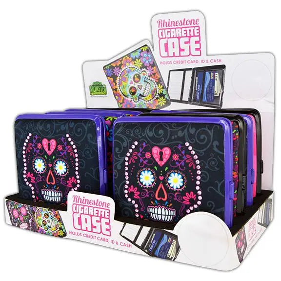 Metal Cigarette Case with Rhinestone Design - 8 Pieces Per Retail Ready Display 23890 SMOKEZILLA