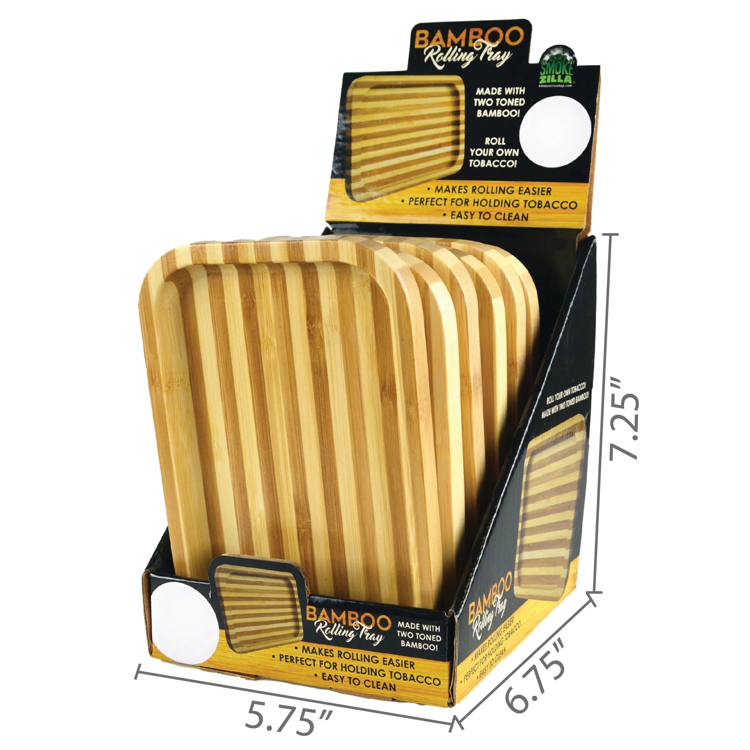 Bamboo Wood Roll Tray - 6 Pieces Per Retail Ready Display 23892 SMOKEZILLA
