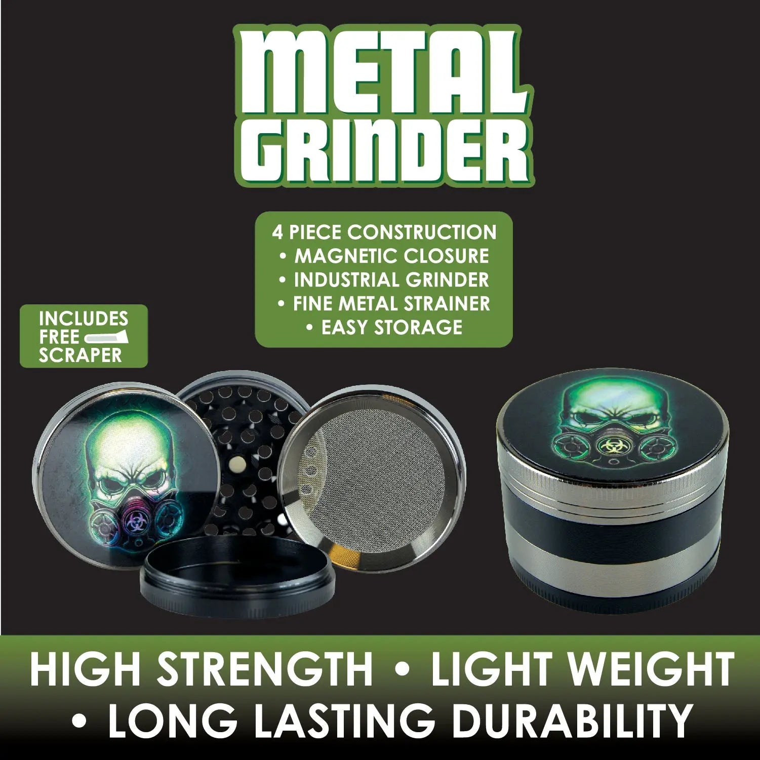 Metal 4 Piece Grinder with Magnetic Closure - 6 Pieces Per Retail Ready Display 23947 SMOKEZILLA