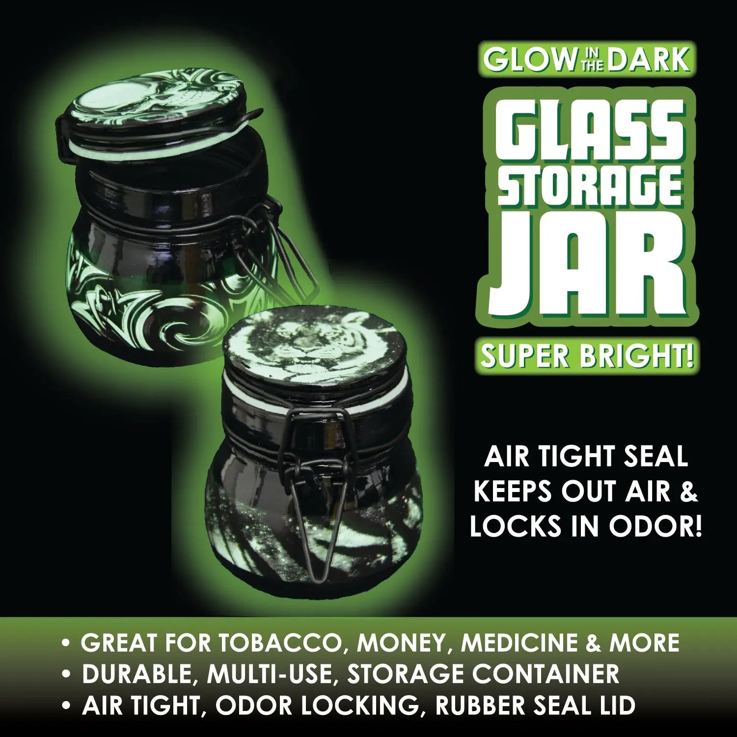 Glow in The Dark Glass Storage Jar - 6 Pieces Per Retail Ready Display 23960 SMOKEZILLA
