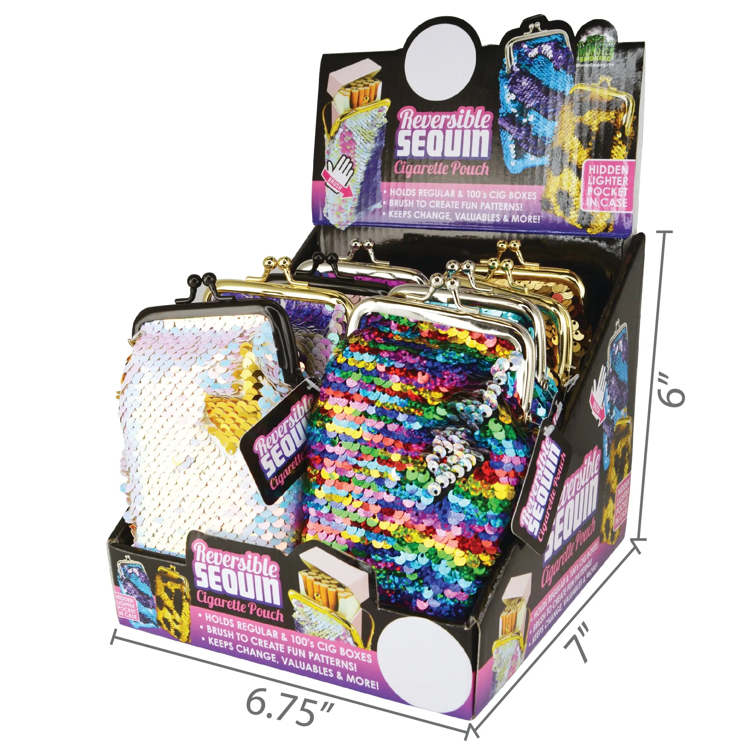 Sequin Cigarette Pouch - 8 Pieces Per Retail Ready Display 24051 SMOKEZILLA