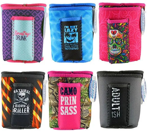 Neoprene Can and Bottle Cooler with Cigarette Pouch - 6 Pieces Per Retail Ready 24062 POLAR GEAR