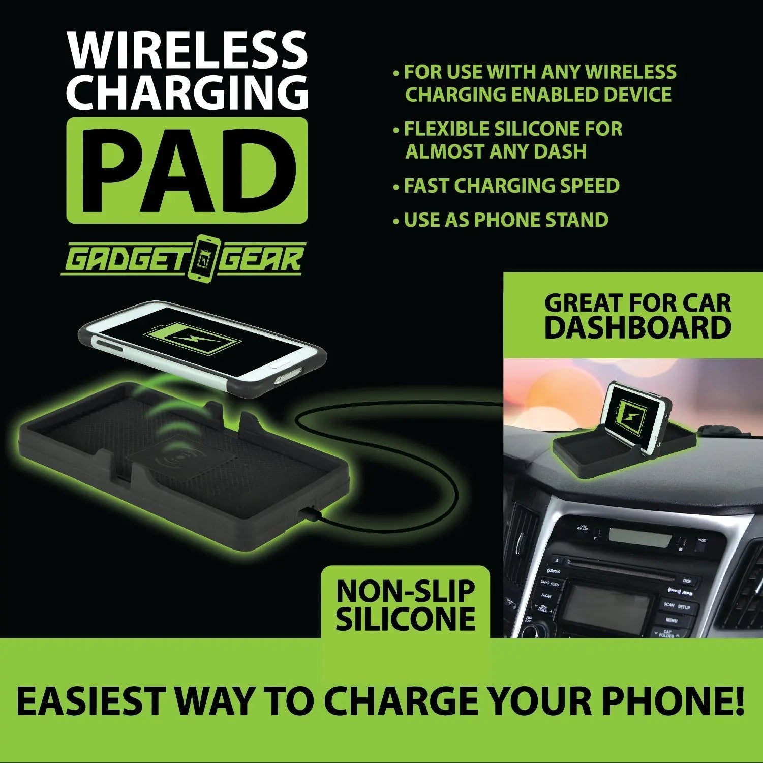 Wireless Charging Dashboard Pad - 4 Pieces Per Retail Ready Display 24210Mn GADGET GEAR