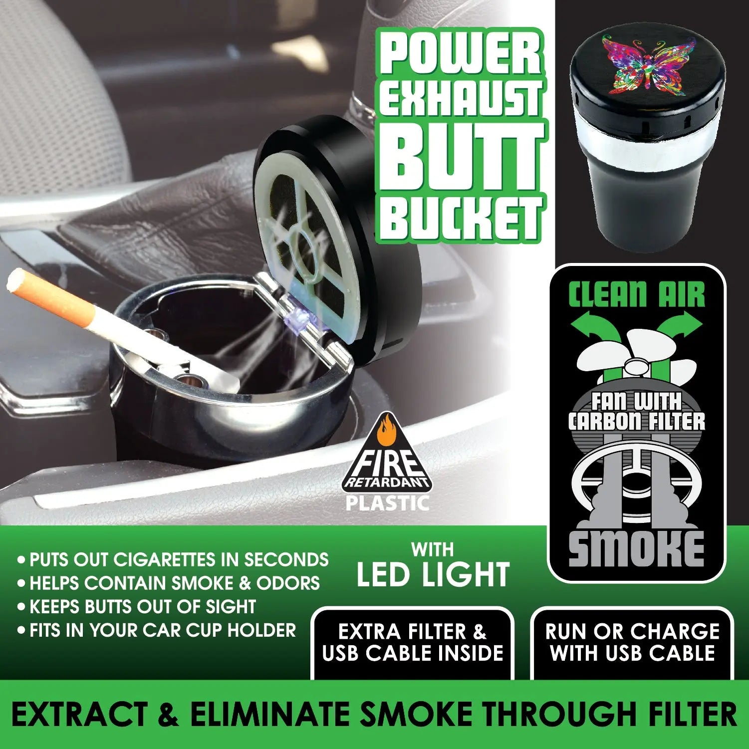 Printed Lid Butt Bucket Ashtray with Power Exhaust Fan - 6 Per Retail Ready Display 24394 SMOKEZILLA