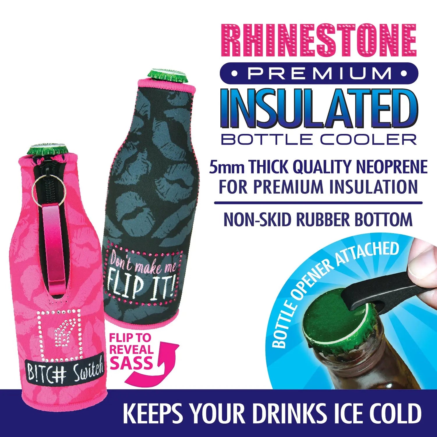 Neoprene Rhinestone Bottle Suit Cooler - 6 Per Retail Ready Display 24636 POLAR GEAR