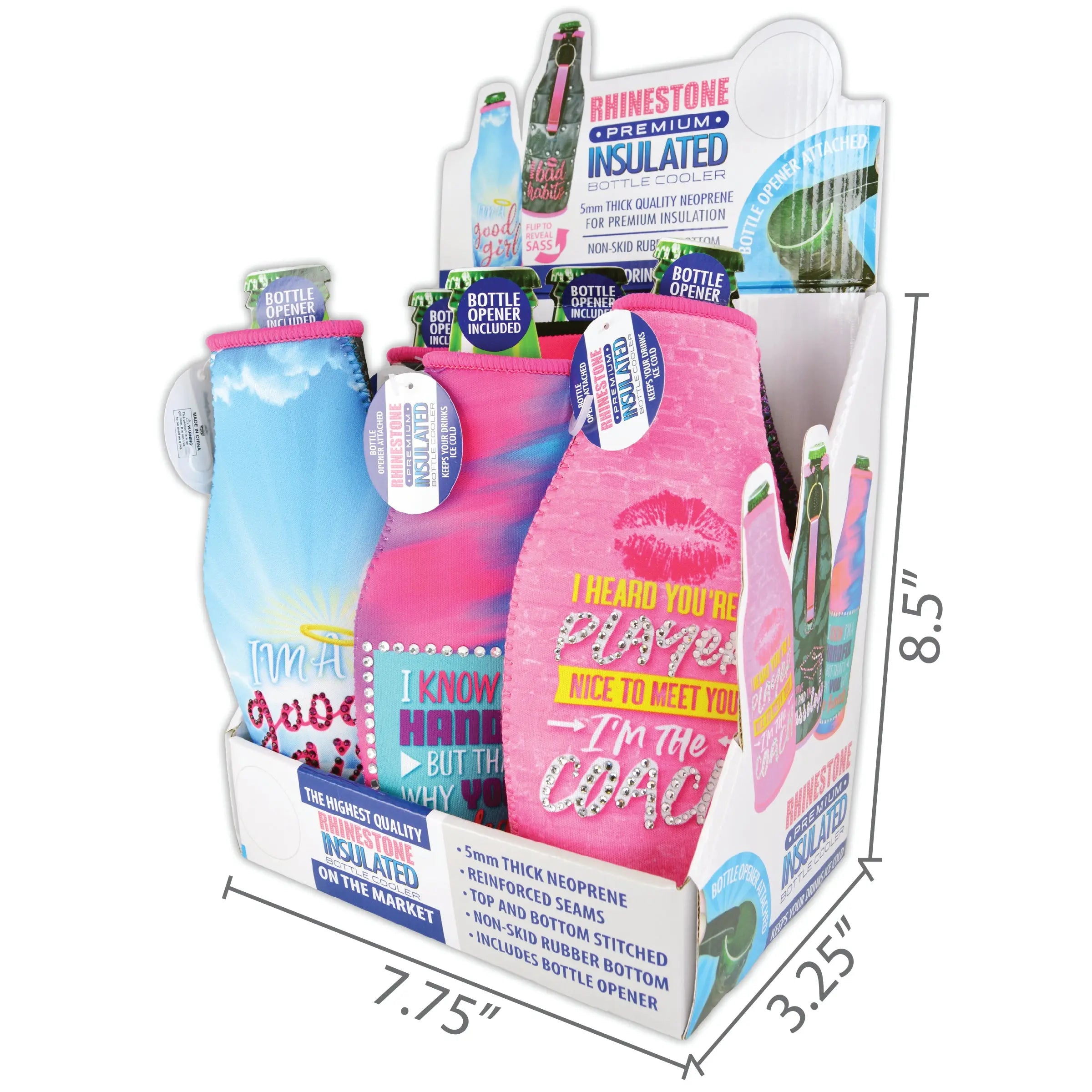 Neoprene Rhinestone Bottle Suit Cooler - 6 Per Retail Ready Display 24638 POLAR GEAR