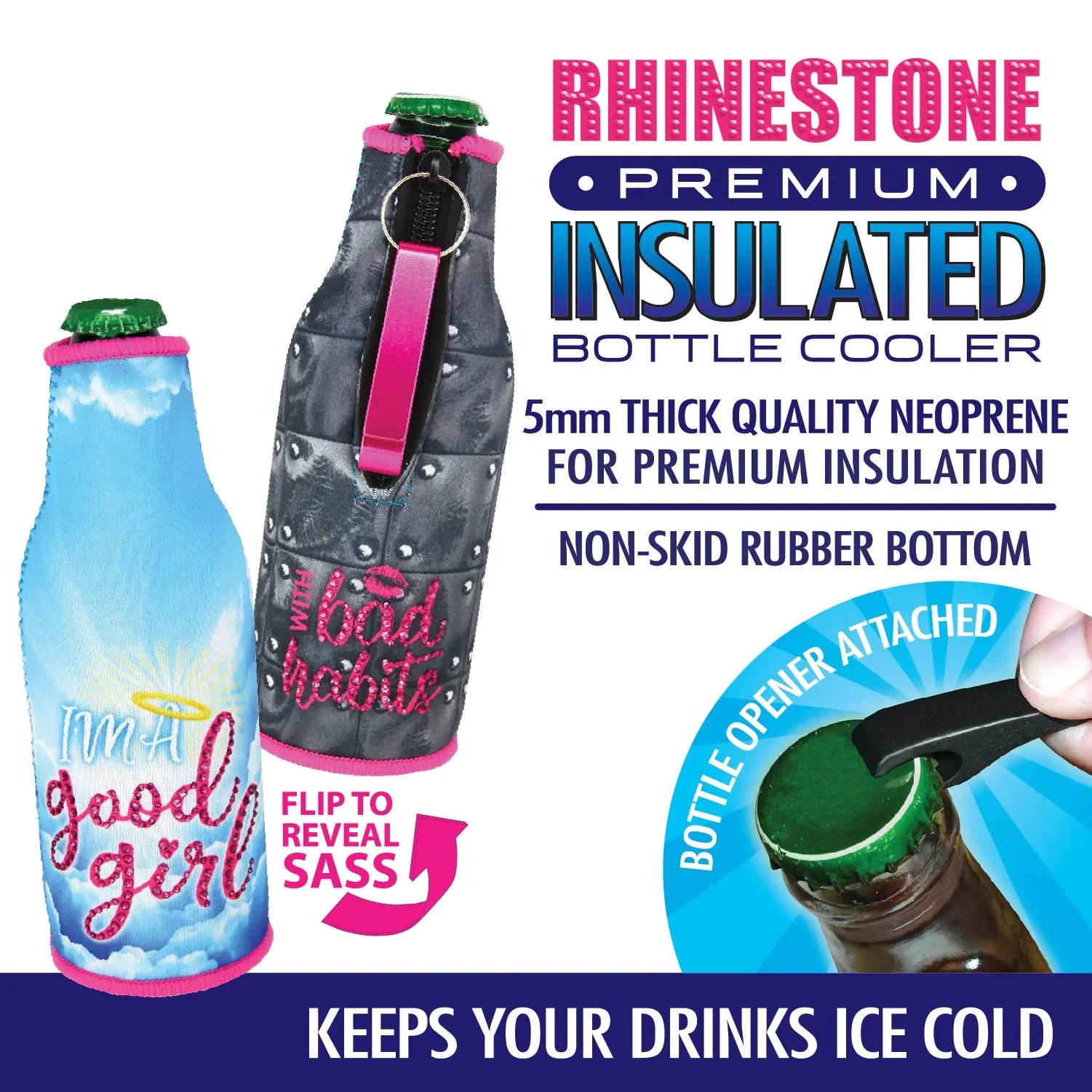 Neoprene Rhinestone Bottle Suit Cooler - 6 Per Retail Ready Display 24638 POLAR GEAR