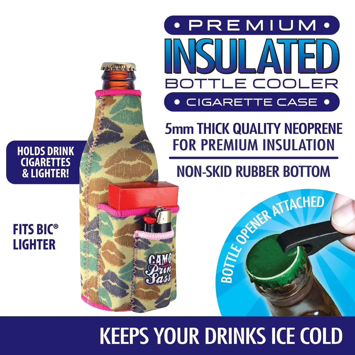 Neoprene 16 Oz Bottle Suit Cooler with Cigarette Pouch - 6 Per Retail Ready Display 24642 POLAR GEAR