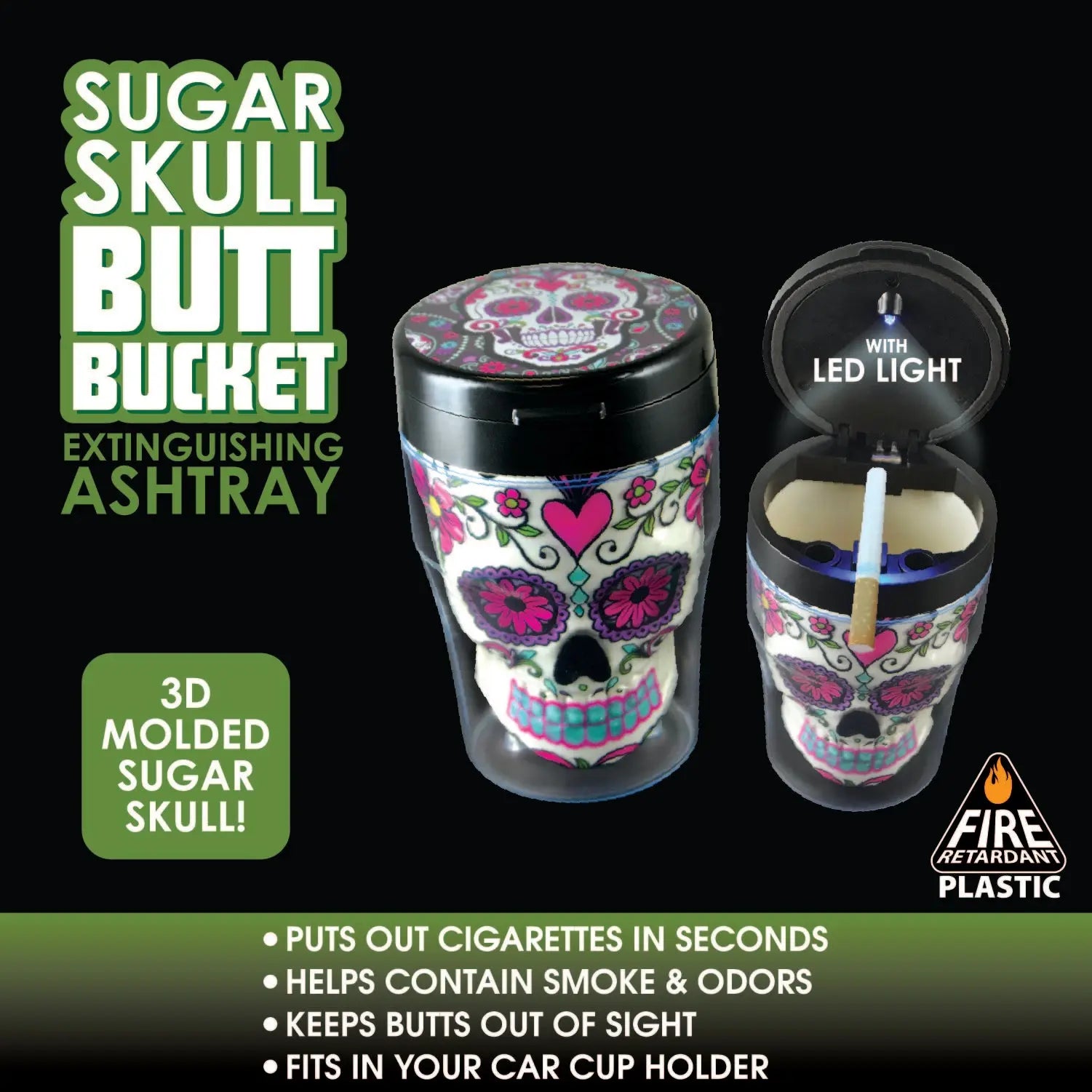 3D Molded Sugar Skull Butt Bucket Ashtray - 6 Pieces Per Retail Ready Display 24709 SMOKEZILLA