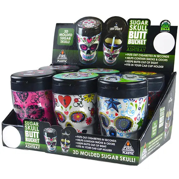 3D Molded Sugar Skull Butt Bucket Ashtray - 6 Pieces Per Retail Ready Display 24709 SMOKEZILLA