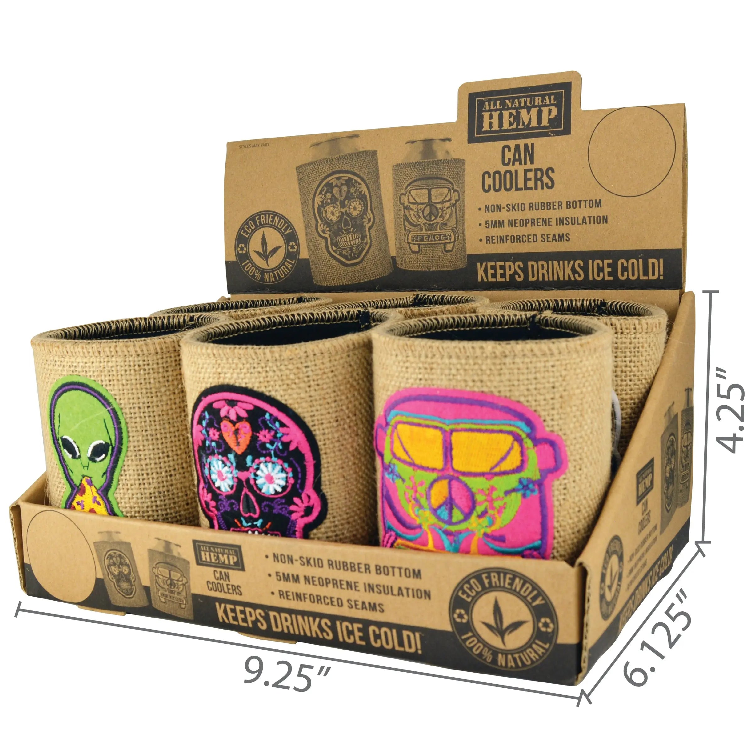 Neoprene Hemp Lined Can and Bottle Cooler - 6 Pieces Per Retail Ready Display 24813 POLAR GEAR