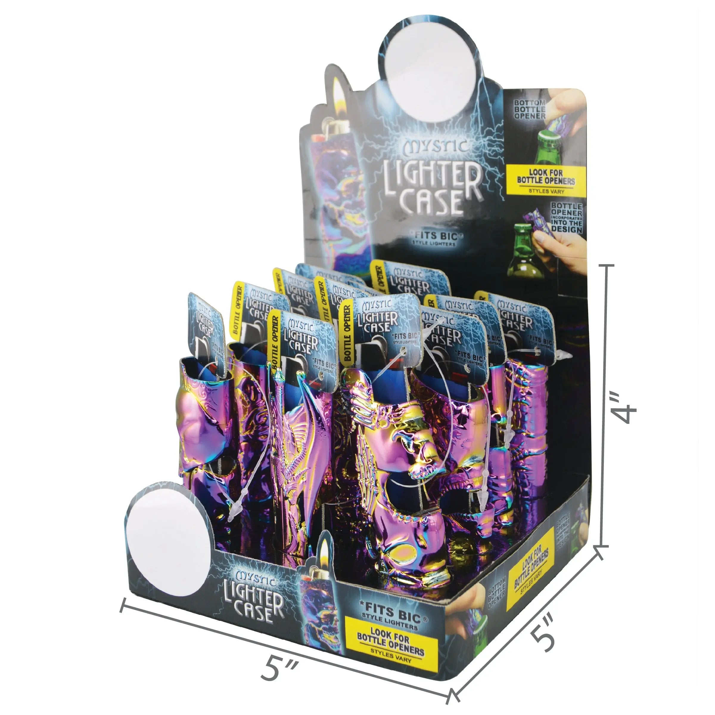 Metal Rainbow Mystic Lighter Case with Bottle Opener- 12 Pieces Per Retail Ready Display 24829 SMOKEZILLA