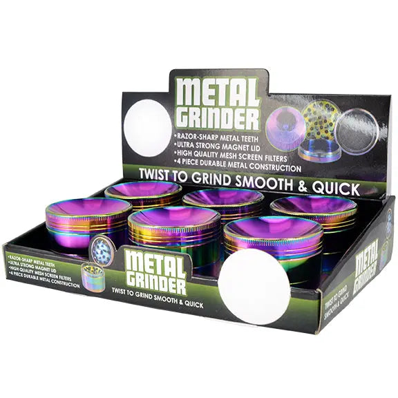 Metal 4 Piece Rainbow Grinder with Magnetic Closure - 6 Pieces Per Retail Ready Display 24839 SMOKEZILLA