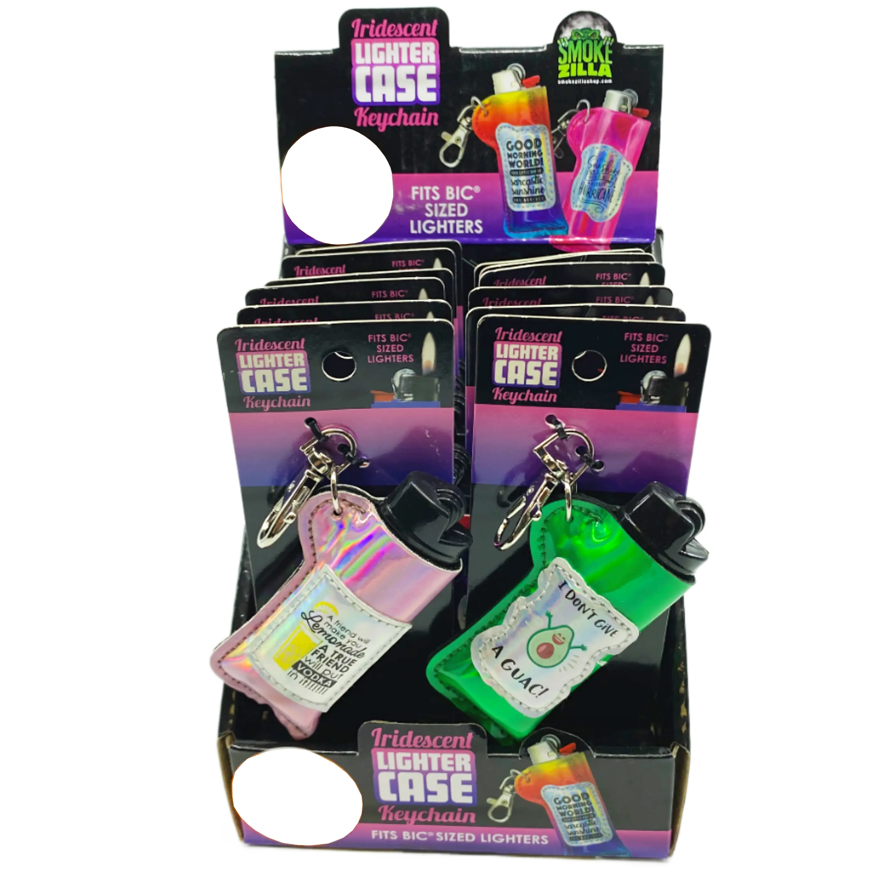 Iridescent Lighter Case Key Chain with Patch - 12 Pieces Per Retail Ready Display 24841 SMOKEZILLA