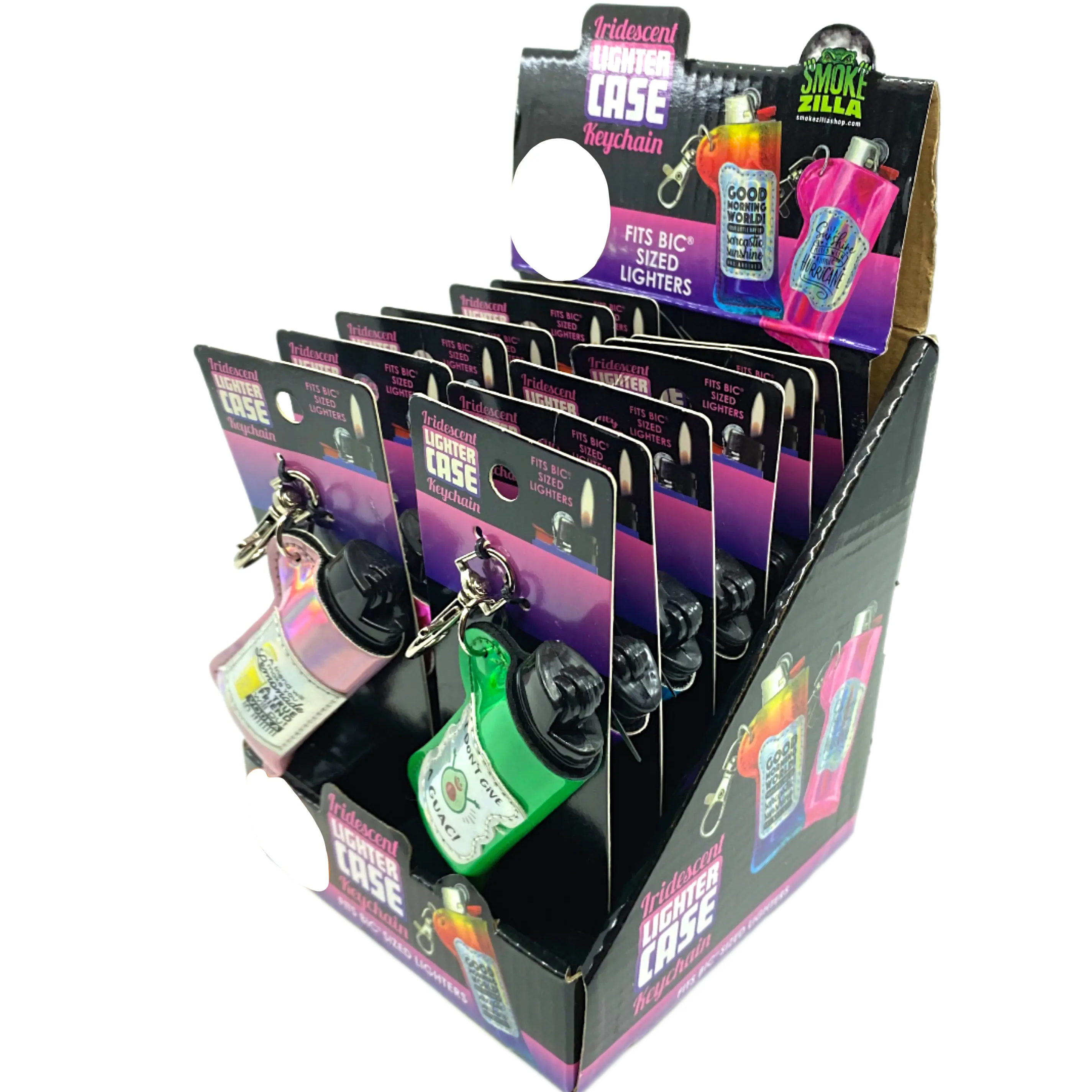 Iridescent Lighter Case Key Chain with Patch - 12 Pieces Per Retail Ready Display 24841 SMOKEZILLA