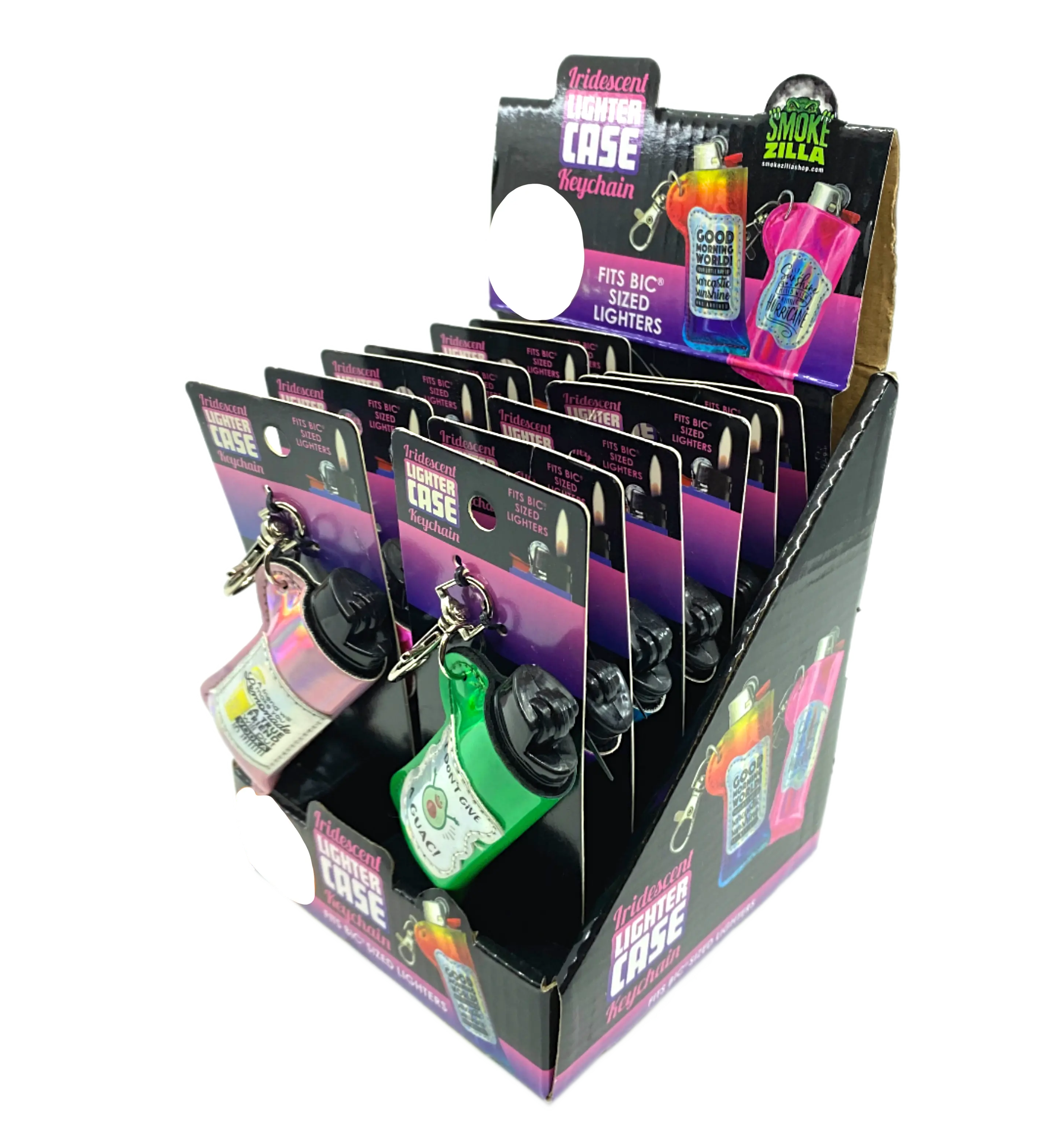 Iridescent Lighter Case Key Chain with Patch - 12 Pieces Per Retail Ready Display 24841 SMOKEZILLA