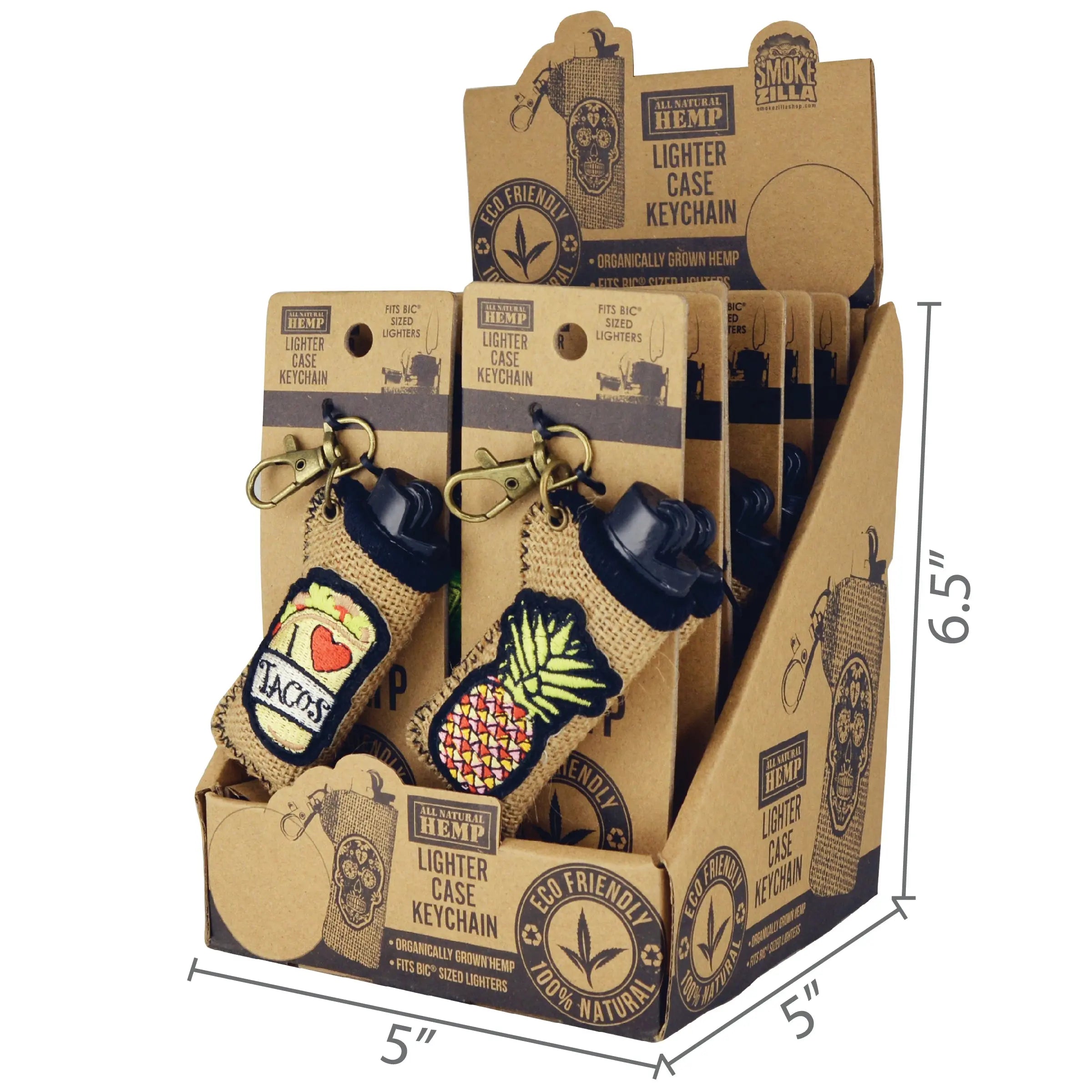 Hemp Lighter Case Key Chain with Patch - 12 Pieces Per Retail Ready Display 24974 SMOKEZILLA