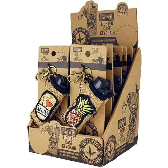 Hemp Lighter Case Key Chain with Patch - 12 Pieces Per Retail Ready Display 24974 SMOKEZILLA