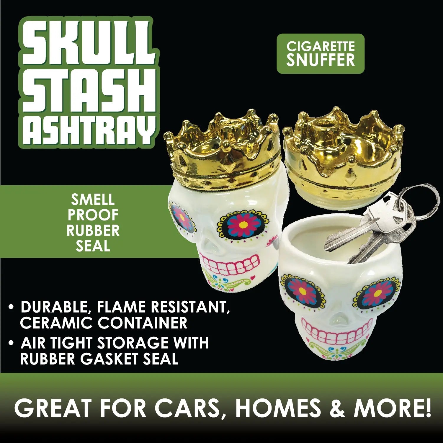 Ceramic Skull Ash Tray and Stash Jar - 6 Pieces Per Retail Ready Display 24993 SMOKEZILLA