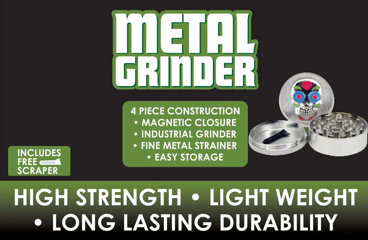Metal 4 Piece Full Print Grinder - 6 Pieces Per Retail Ready Display 25016 SMOKEZILLA