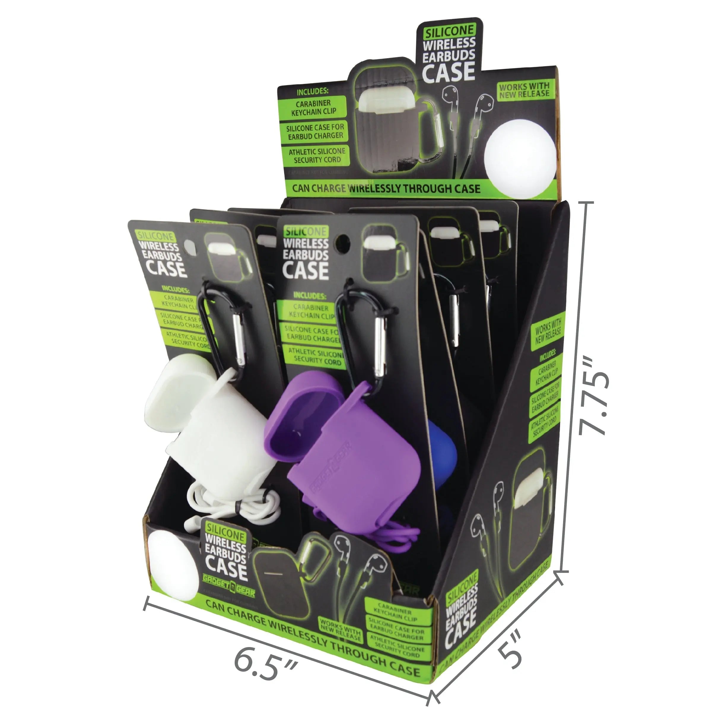 Earbud Case Silicone with Carabiner Clip - 8 Pieces Per Retail Ready Display 25032 GADGET GEAR