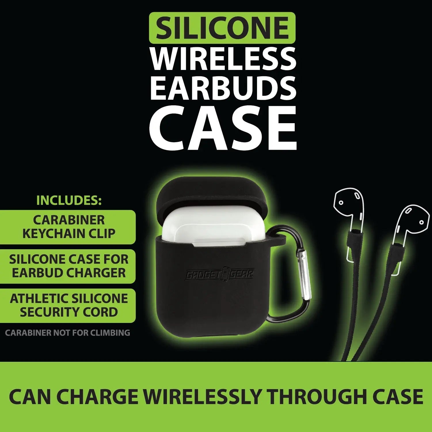Earbud Case Silicone with Carabiner Clip - 8 Pieces Per Retail Ready Display 25032 GADGET GEAR