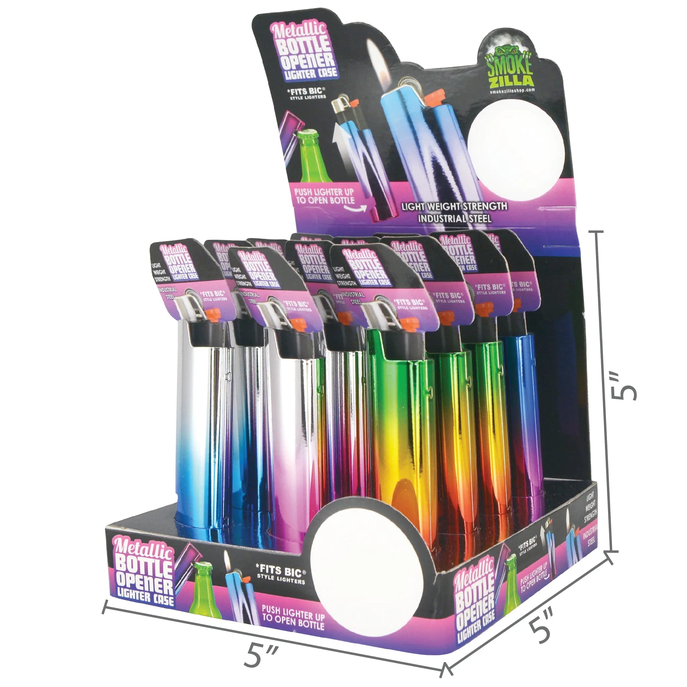 Metallic Metal Lighter Case with Bottle Opener - 12 Pieces Per Retail Ready Display 25437 SMOKEZILLA