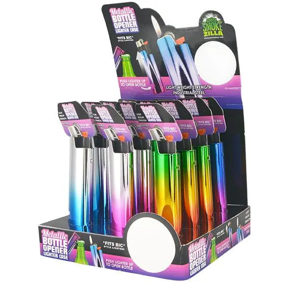 Metallic Metal Lighter Case with Bottle Opener - 12 Pieces Per Retail Ready Display 25437 SMOKEZILLA