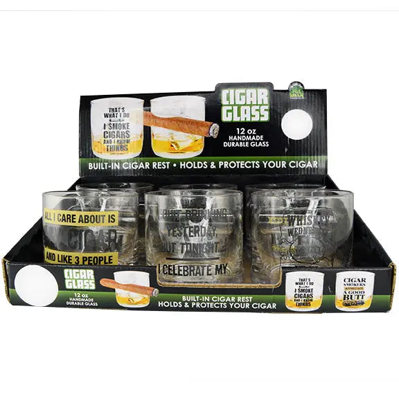 12 oz Drinking Glass with Cigar Rest - 6 Pieces Per Retail Ready Display 25550 SMOKEZILLA