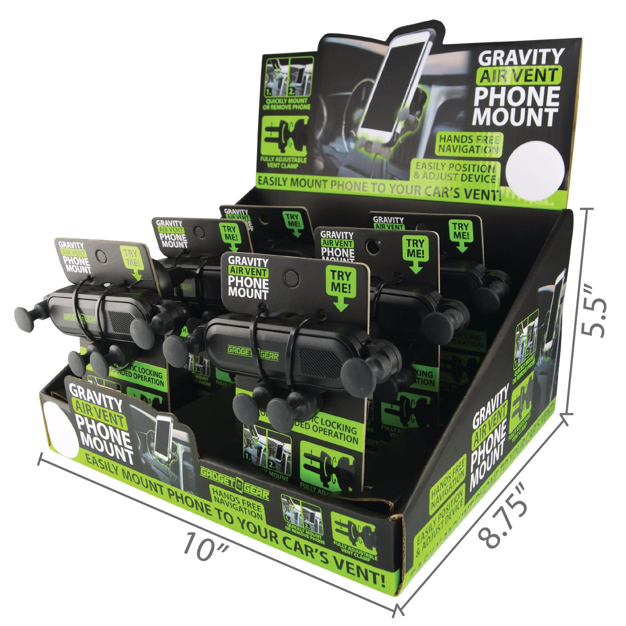 Phone Mount with Car Vent Clip - 6 Pieces Per Retail Ready Display 25590MN GADGET GEAR
