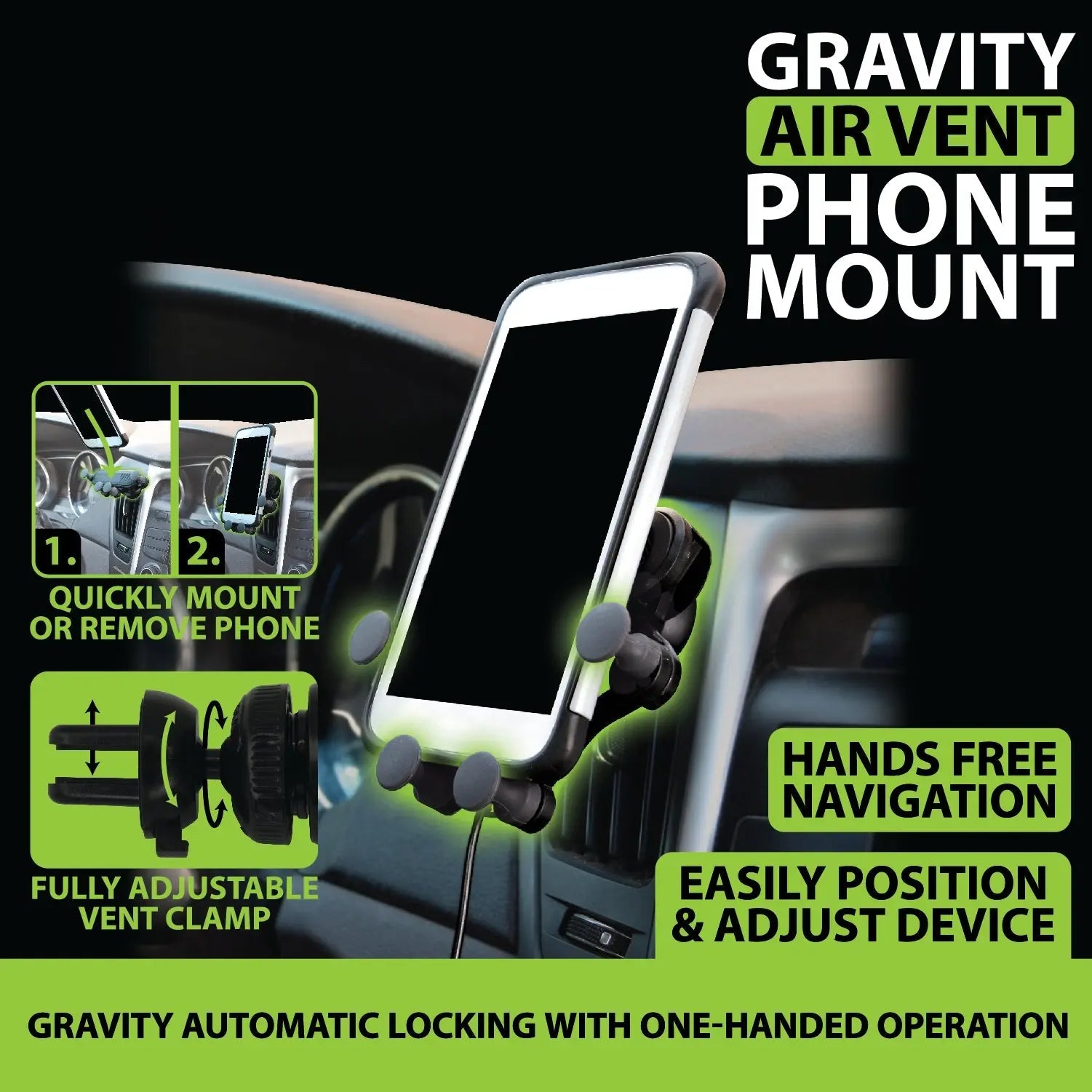 Phone Mount with Car Vent Clip - 6 Pieces Per Retail Ready Display 25590MN GADGET GEAR