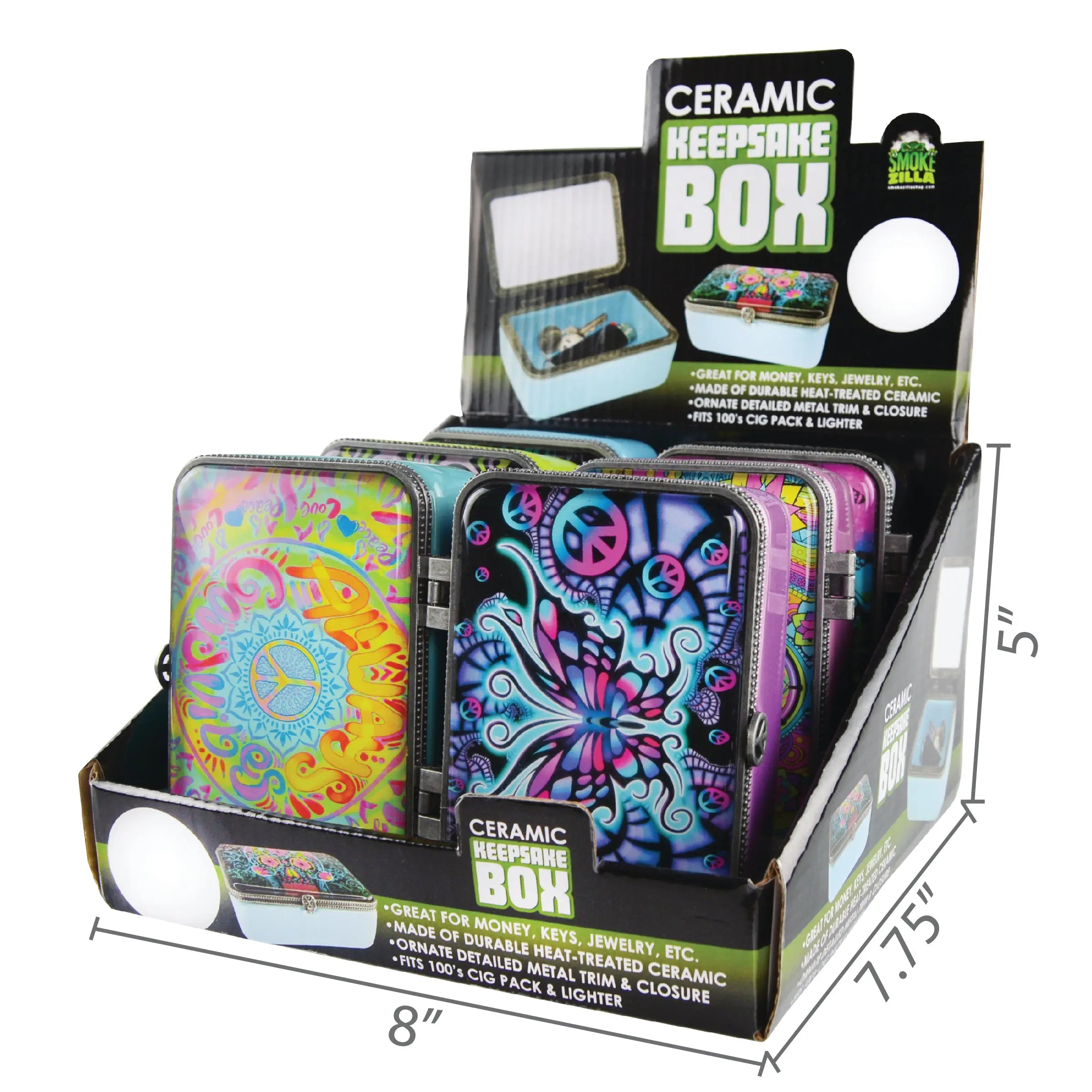 Ceramic Storage Box with Metal Trim - 6 Pieces Per Retail Ready Display 25623 SMOKEZILLA