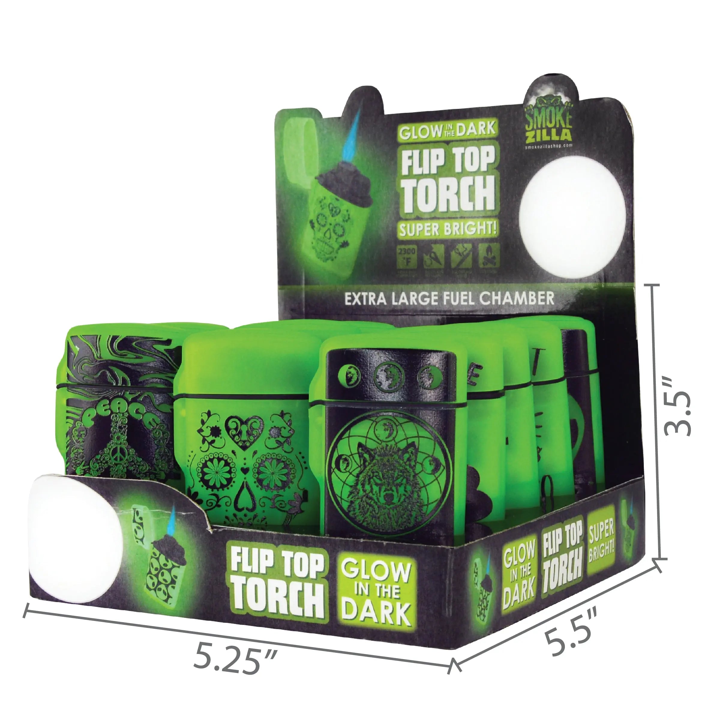 Glow in The Dark Flip Top Lighter - 15 Pieces Per Retail Ready Display 25627 SMOKEZILLA