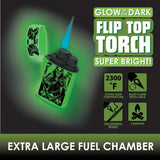 Glow in The Dark Flip Top Torch Lighter - 15 Pieces Per Retail Ready Display 22678 SMOKEZILLA