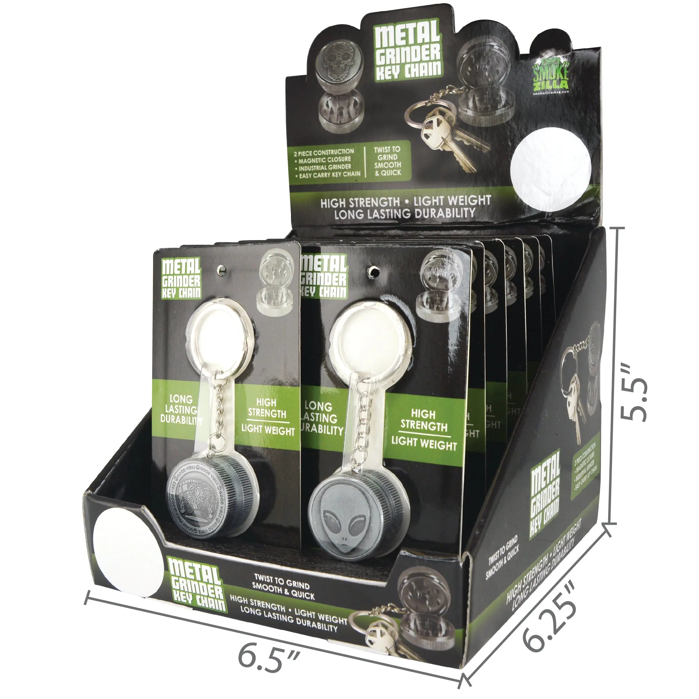 Metal Grinder Key Chain - 12 Pieces Per Retail Ready Display 25635 SMOKEZILLA