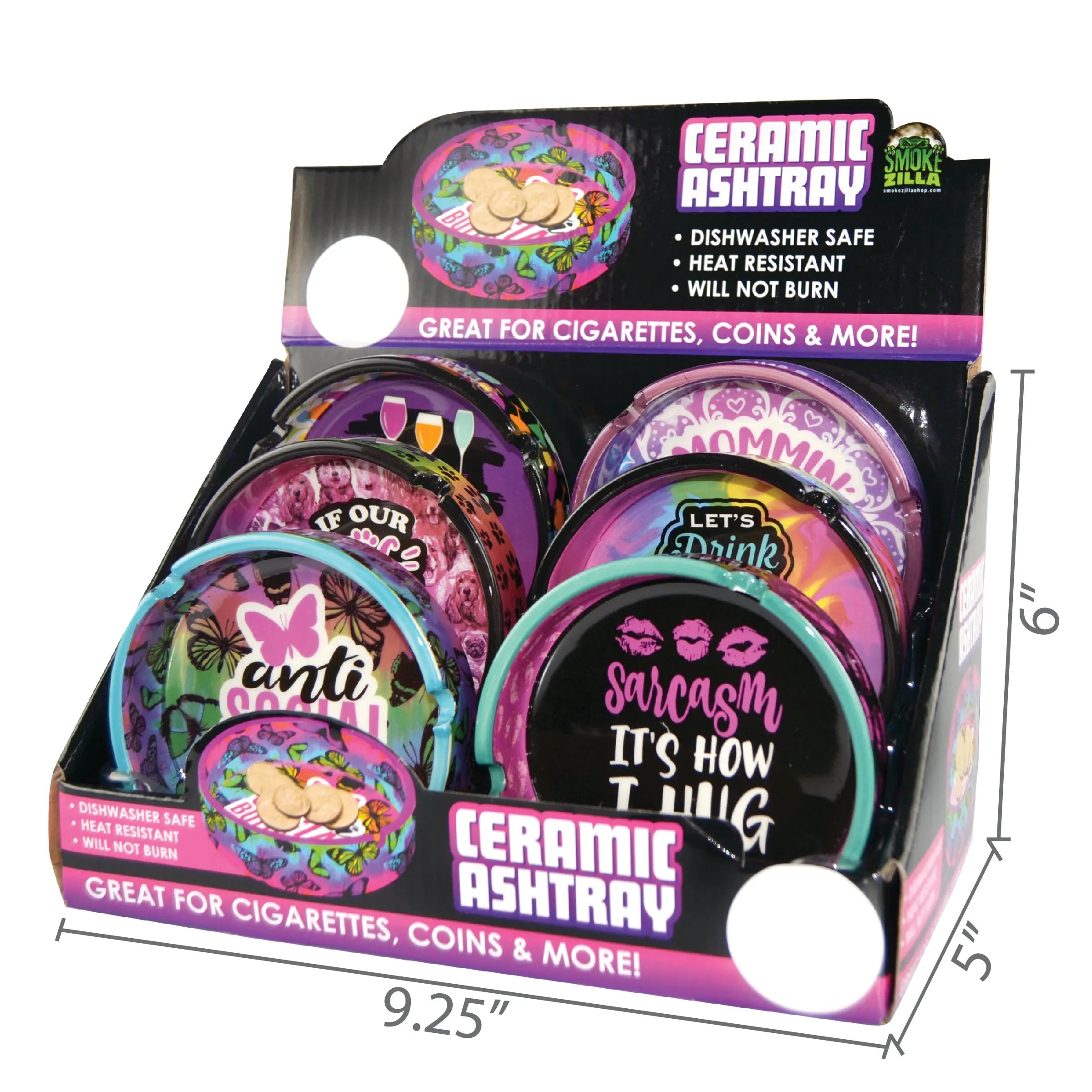 Round Ceramic Ashtray - 6 Per Retail Ready Display 25808 SMOKEZILLA