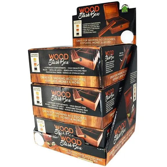 Large Wood Stash Box with Roll Tray - 3 Pieces Per Retail Ready Display 25899 SMOKEZILLA