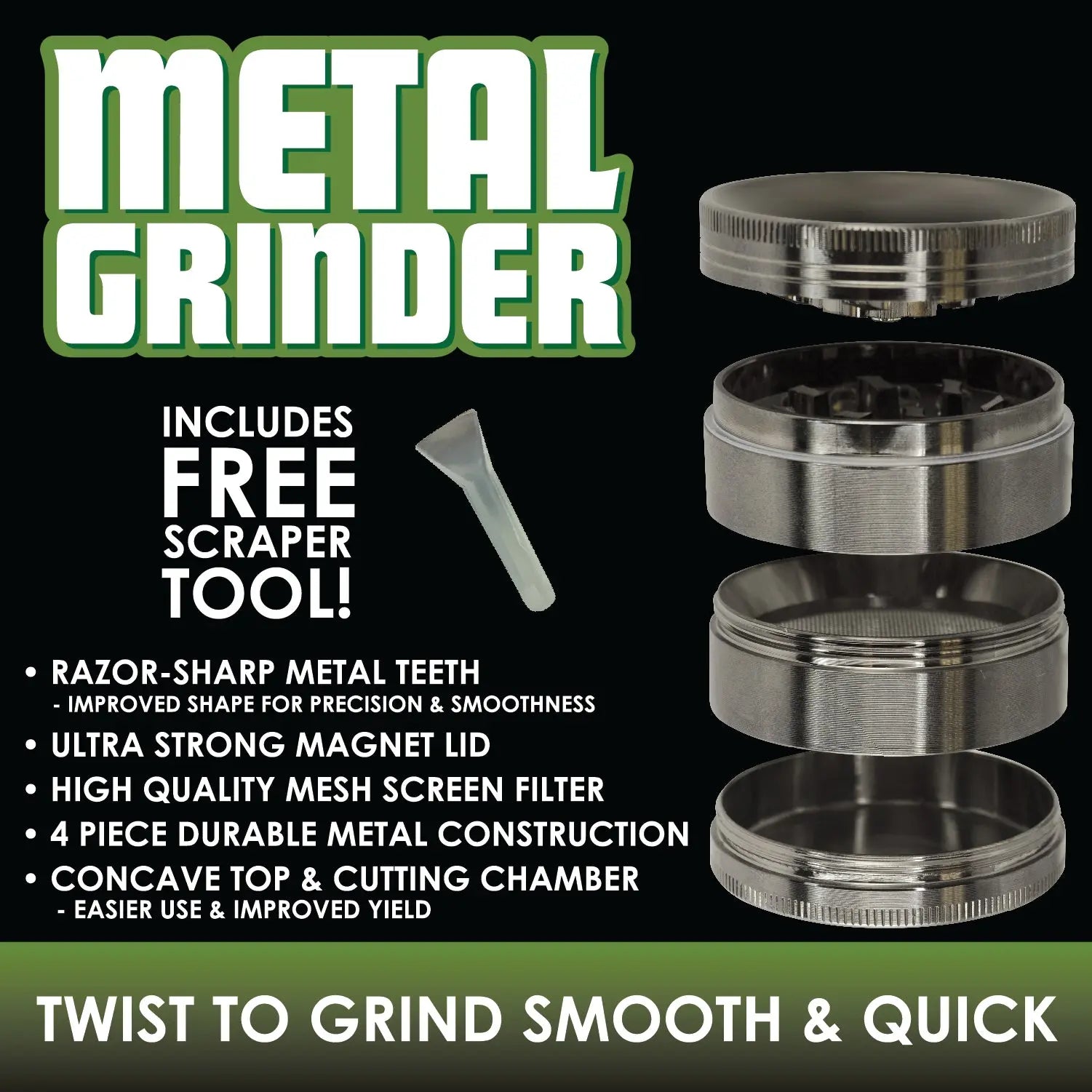 Metal 4 Piece Grinder with Concave Top 63Mm - 6 Pieces Per Retail Ready Display 25911 SMOKEZILLA