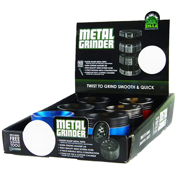 Metal 4 Piece Grinder with Concave Top 63Mm - 6 Pieces Per Retail Ready Display 25911 SMOKEZILLA