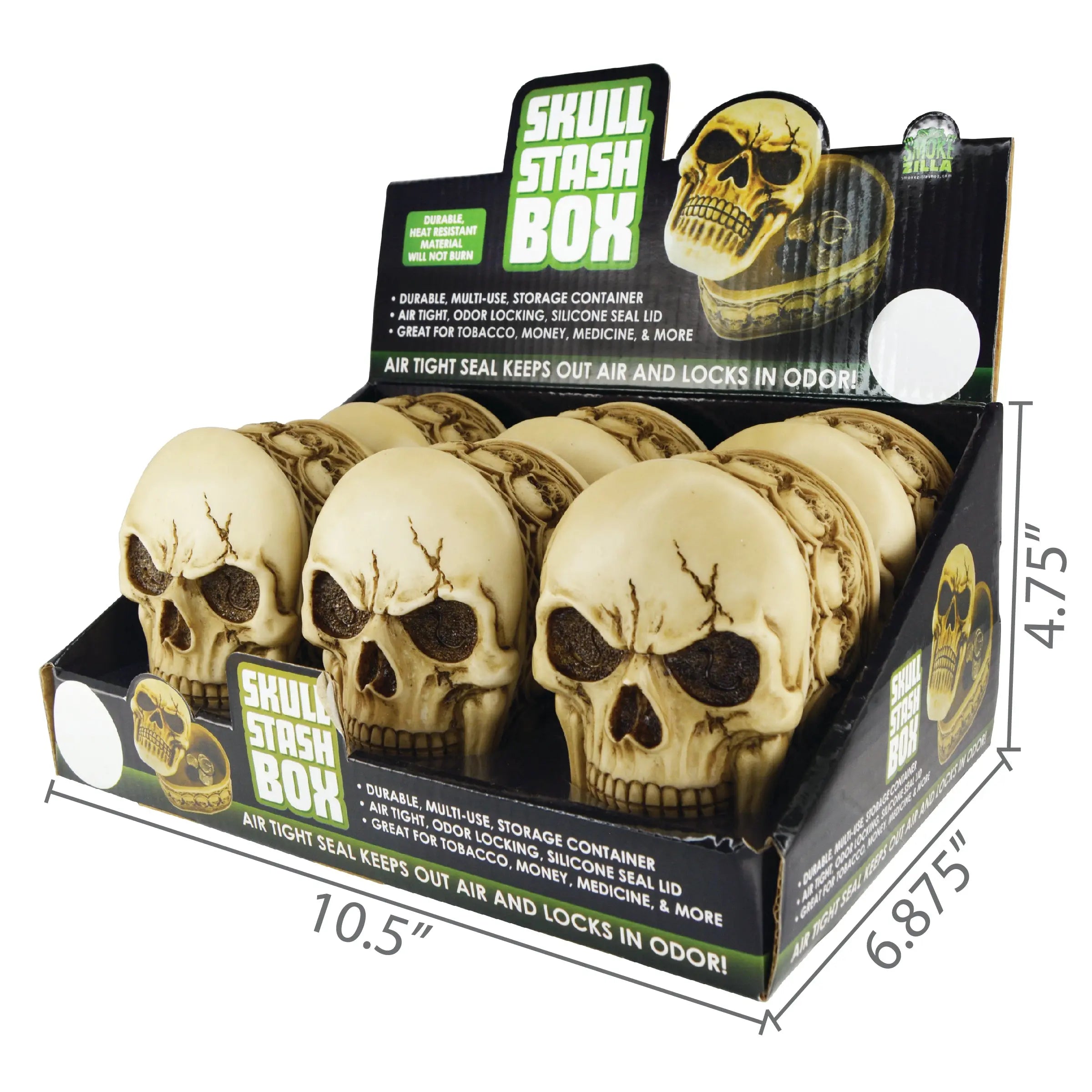 Skull Stash Box with Air Tight Seal - 6 Pieces Per Retail Ready Display 25979 SMOKEZILLA