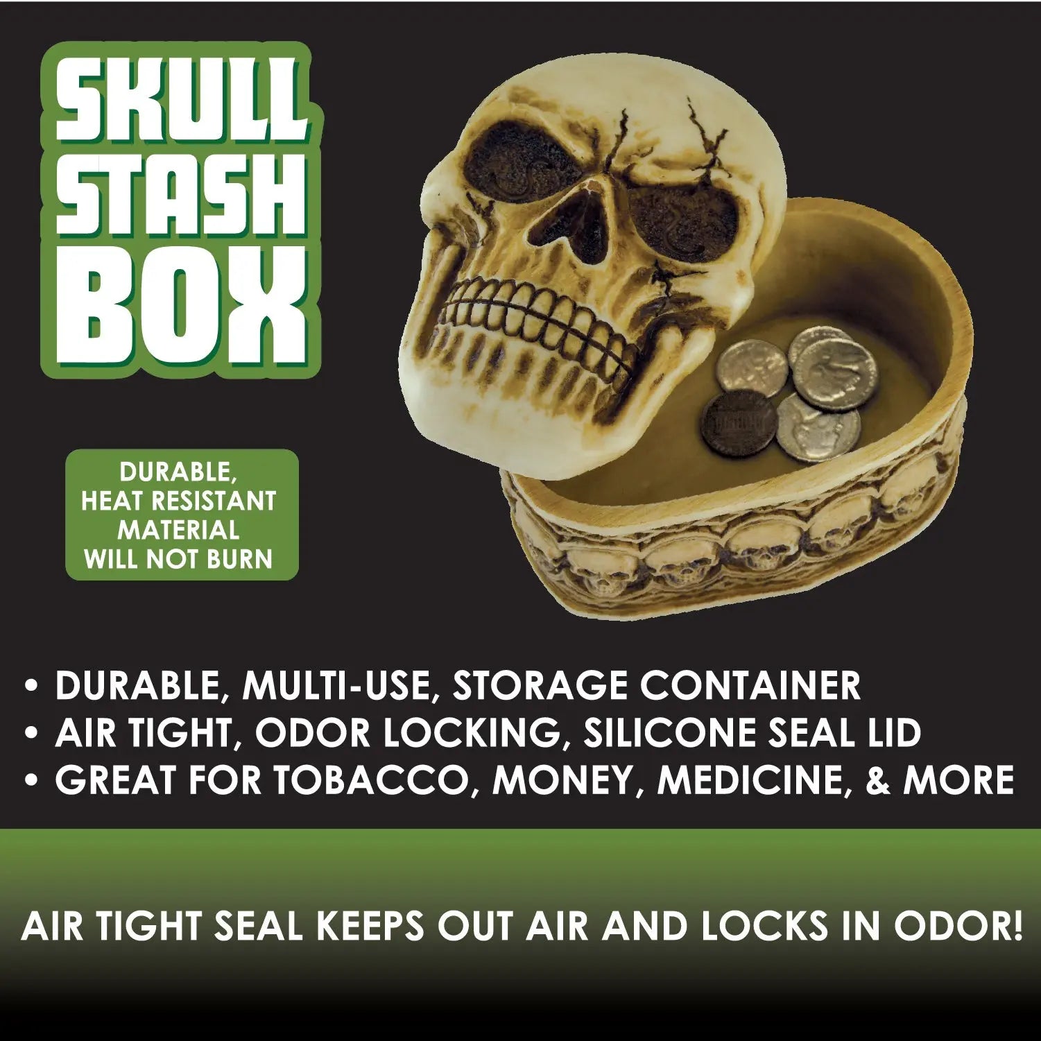 Skull Stash Box with Air Tight Seal - 6 Pieces Per Retail Ready Display 25979 SMOKEZILLA