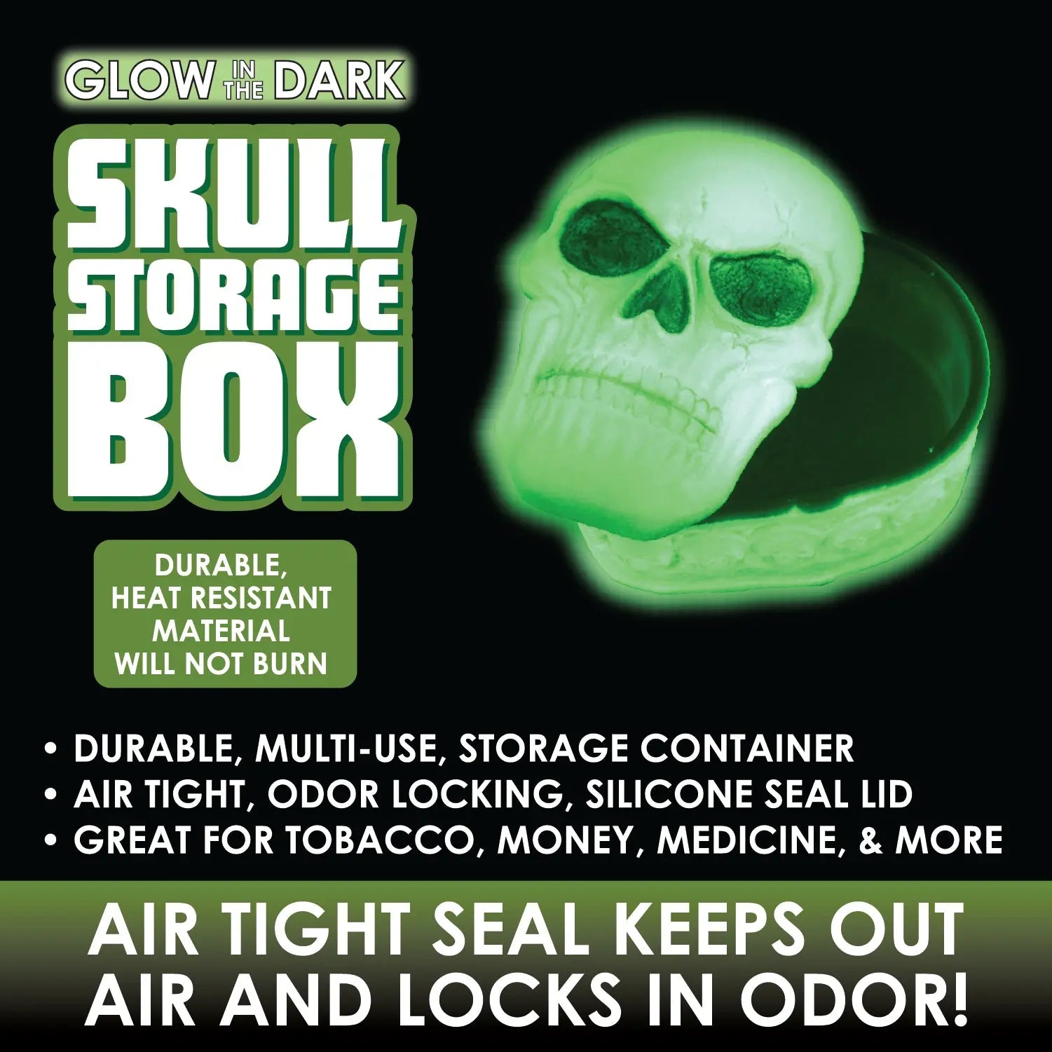 Glow in The Dark Skull Storage Box - 6 Pieces Per Retail Ready Display 26010 SMOKEZILLA