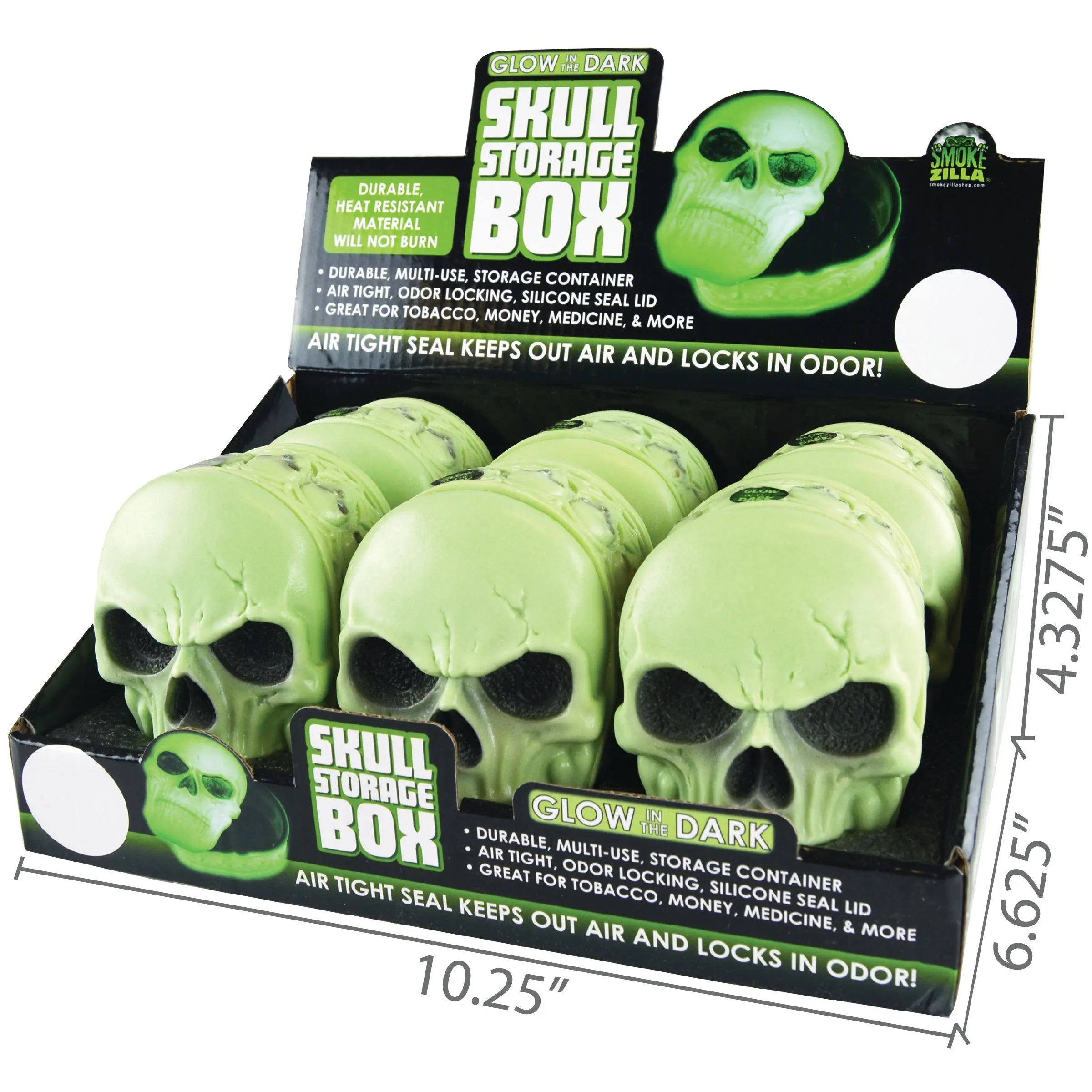 Glow in The Dark Skull Storage Box - 6 Pieces Per Retail Ready Display 26010 SMOKEZILLA