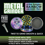 Metal 4 Piece Iridescent Grinder with Magnetic Closure - 6 Pieces Per Retail Ready Display 26034 SMOKEZILLA