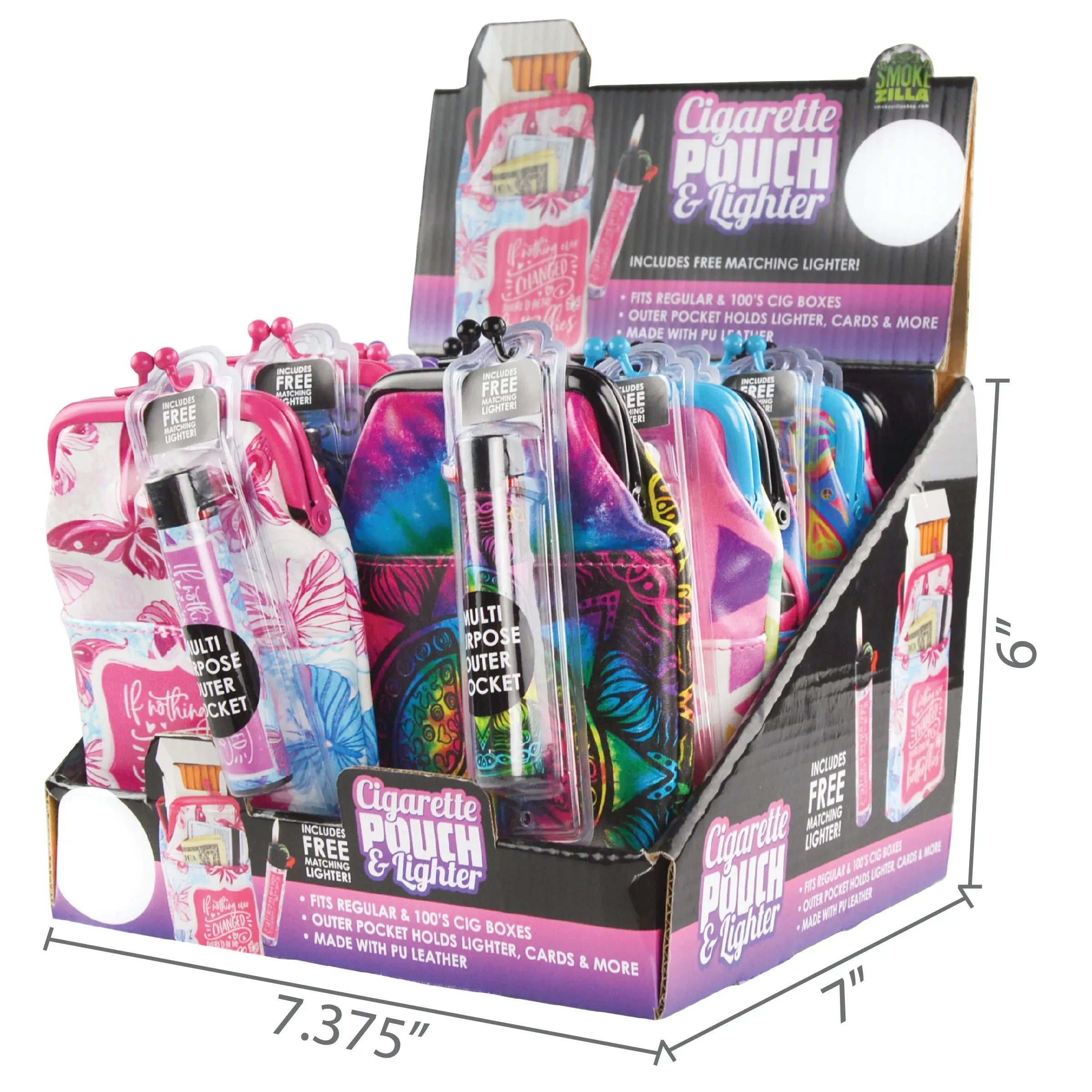 Canvas Cigarette Pouch with Matching Lighter - 12 Pieces Per Retail Ready Display 26036 SMOKEZILLA